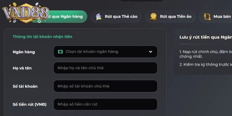 Phương thức rút tiền VND88 – Đa dạng và tiện lợi